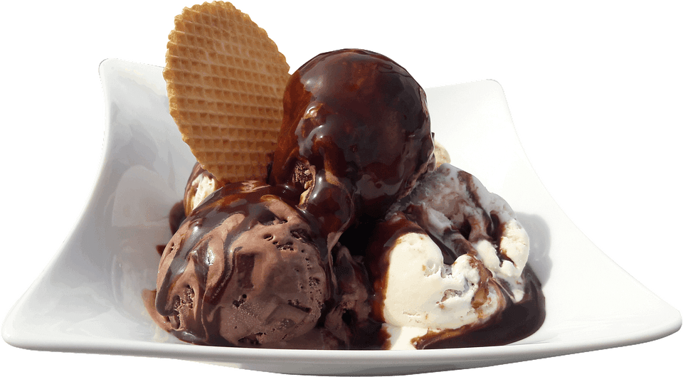 Ice cream and chocolate sauce
