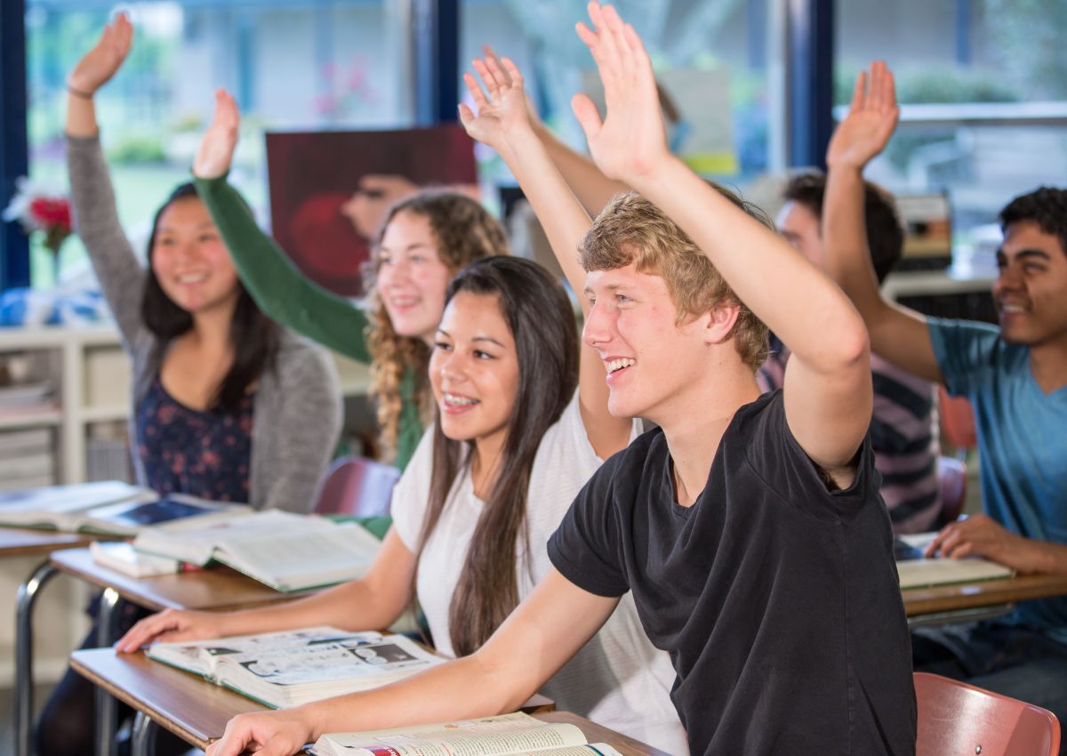 motivated school students answering questions